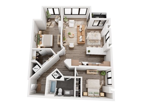 Floor plan for 2 beds, 1 bath, 1032 sqft